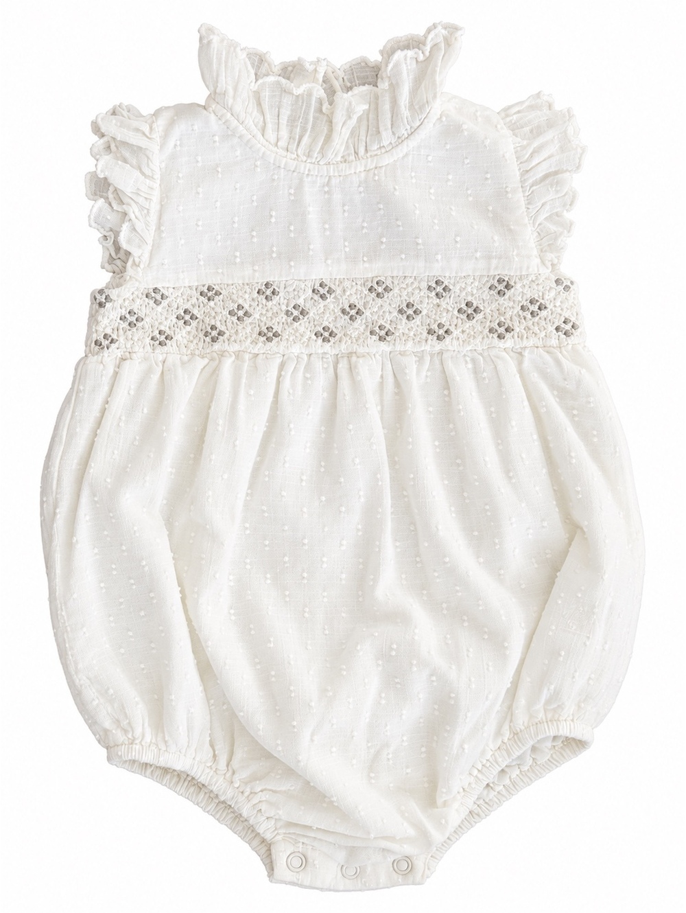 Babycottons Baby Girl 12M White Swiss Dot Smocked Romper Ruffle Collar Classic